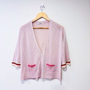 SCOOTERPLUS Pink shiny cardigan with striped cuffs | Medium *